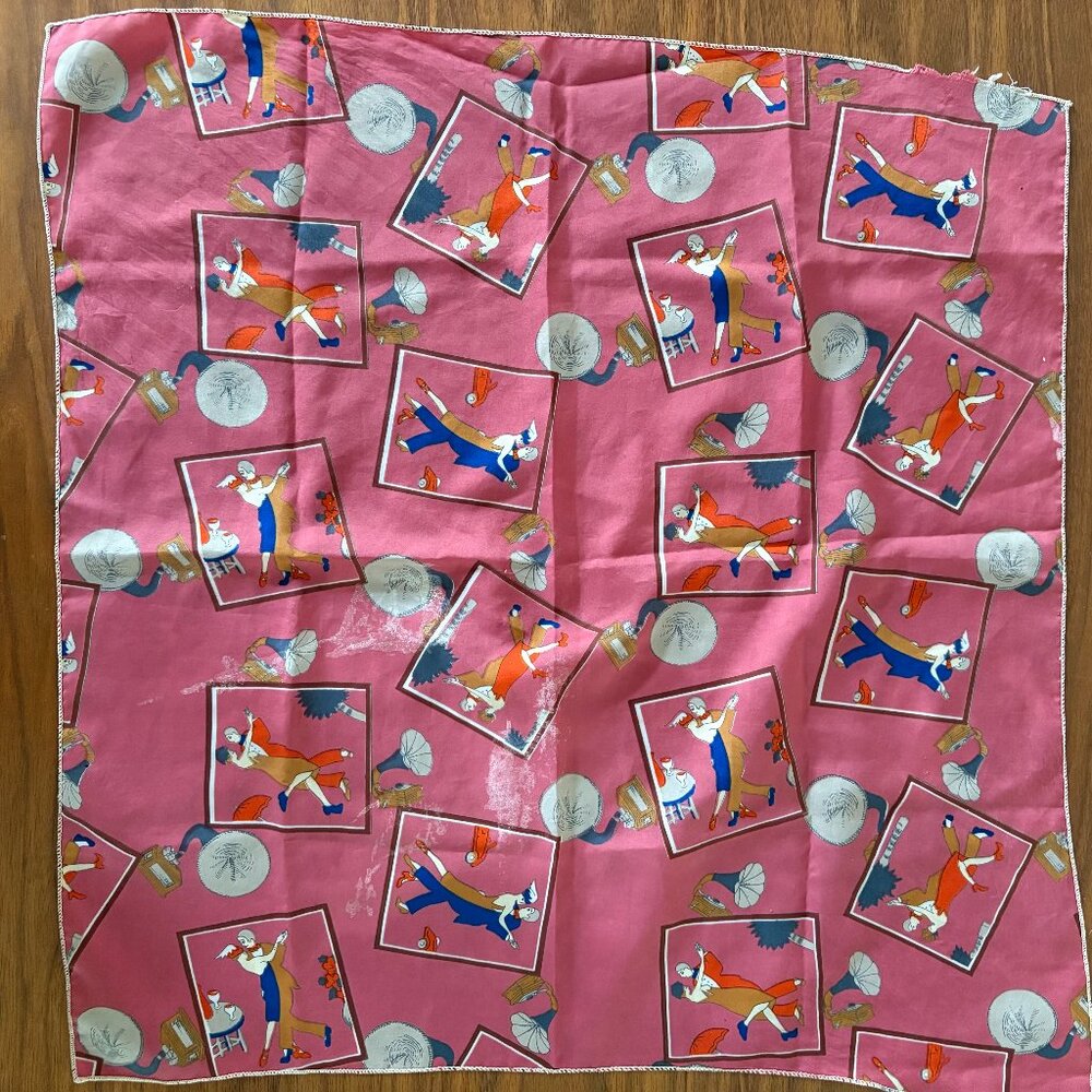 Vintage flapper print 21-inch square retro distressed scarf